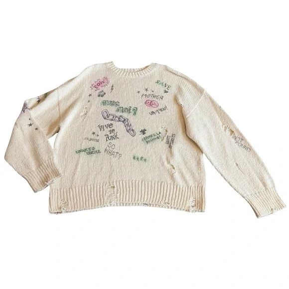 Mother The Biggie Jumper Vive Le Punk Pullover Sweater Crew Neck Stretch Medium